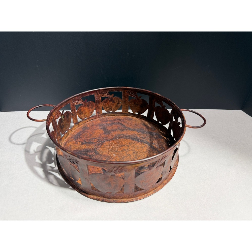 Rustic Metal Apple Cutout Decorative Tray with Handles Farmhouse Decor India